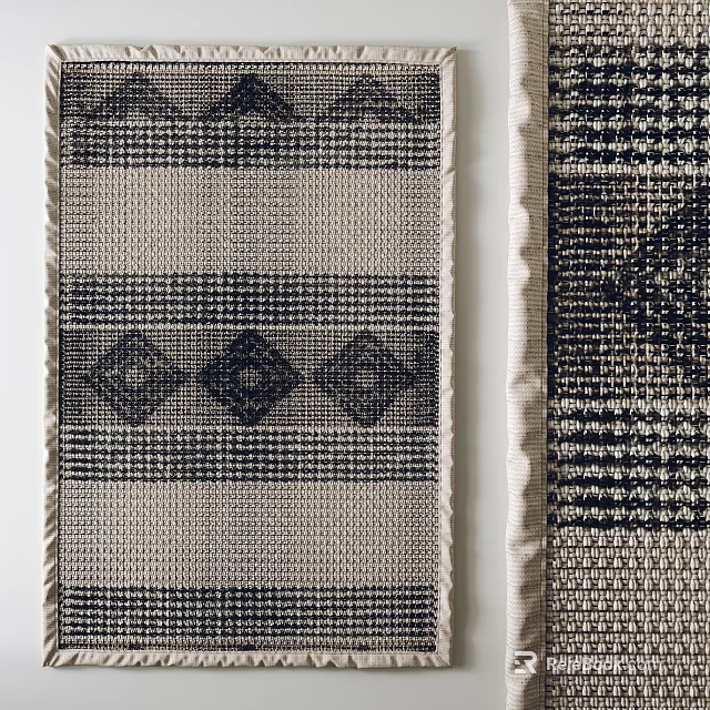 Modern Square Rug With Geometric Patterns And Striped Woven Texture In Black Beige 3d model 
