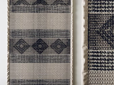 Modern Square Rug With Geometric Patterns And Striped Woven Texture In Black Beige 3d model