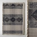 Modern Square Rug With Geometric Patterns And Striped Woven Texture In Black Beige