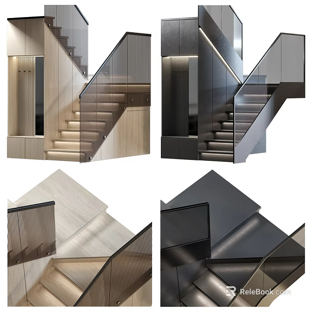 Elegant Modern Staircase With Glass Railing And Wooden Steps In Interior Design 3d model 