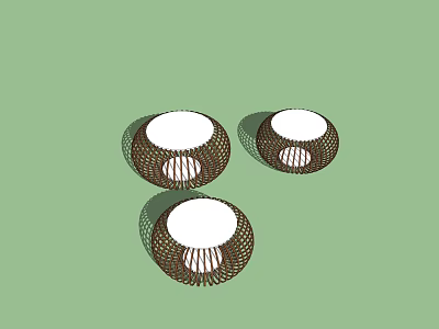Three Round Outdoor Chairs With Brown Woven Material And White Round Seat 3d model