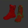 Functional Black Everyday Boots With Red Top And Adjustable Straps 3d model