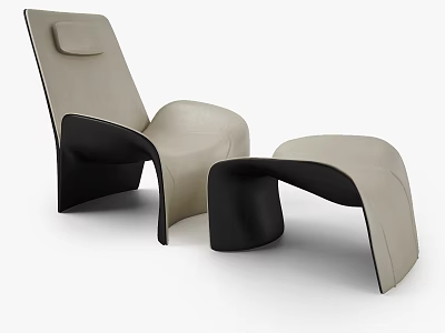 Modern Beige And Black Leather Leisure Chair With Matching Ottoman Design 3d model