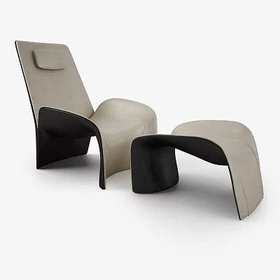 Modern Beige And Black Leather Leisure Chair With Matching Ottoman Design 3d model