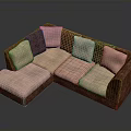 Modern Corner Sofa Furniture With Brown Frame Light Colored Cushions And Pillows