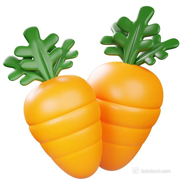 Two Fresh Vibrant Orange Carrots With Green Leaves In 3D Design 3d model 