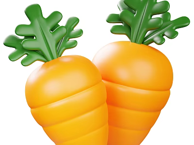 Two Fresh Vibrant Orange Carrots With Green Leaves In 3D Design 3d model