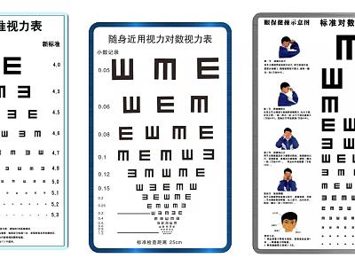 Wall Hanging Eye Chart For Vision Testing With Standard Logarithmic And Distance Vision Designs 3d model