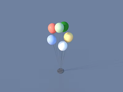 Colorful Assorted Balloons In Red Green Blue Yellow White On Gray Base 3d model