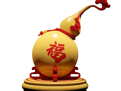 Traditional Religious Belief Symbol Yellow Gourd Featuring Red Fu Character And Dragon Decoration Base 3d model