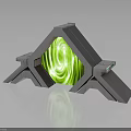 Futuristic Geometric Portal Structure Featuring Green Vortex Core And Metallic Support Frames 3d model