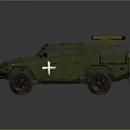 Green Off Road Military Vehicle With White Crosses And Roof Medical Equipment