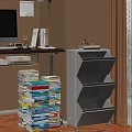 White Multi Tiered Drawer Bookshelf With Desk Computer Stationery And Stacked Books