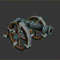 Vintage Cannon Weapon With Wooden Wheels Metal Barrel And Decorative Silver Accents
