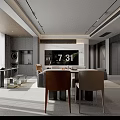 Modern Minimalist Living And Dining Room Interior With Comfortable Sofas And Built In Storage Cabinets