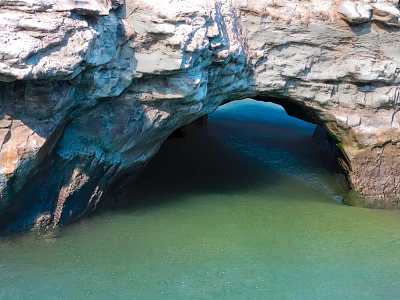 Scenic Natural Rock Arch Formation Over Calm Green Coastal Water 3d model