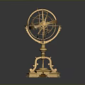 Decorative Golden Armillary Sphere With Intricate Brass Rings And Ornate Pedestal