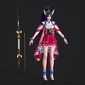 Anime Style Female Character In Traditional Red White Outfit With Ornate Bow And Winged Headdress