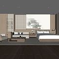 New Chinese Room Hotel Room 3d model