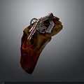 Futuristic Red Brown Weapon With Metallic Gear Structure And Red Light Effects
