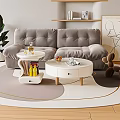Gray Two Seater Sofa In Modern Living Room With Coffee Tables Plant And Wall Art