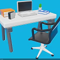 Home Office Desk Setup With Computer Speaker Books Potted Plant And Ergonomic Chair