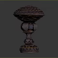 Decorative Ornament Set With Intricate Carved Design Dark Colored Elegant Base And Ornate Lid