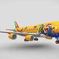Yellow Airplane With Mario Luigi And Game Characters Body Decals Colorful Wings And Star Decorations