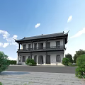Traditional Chinese Ancient Architecture With Classical Roof Overhanging Eaves And Surrounding Greenery