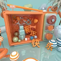 Festive Happy New Year Scene With Colorful Geometric Shapes Striped Balls And Palm Trees