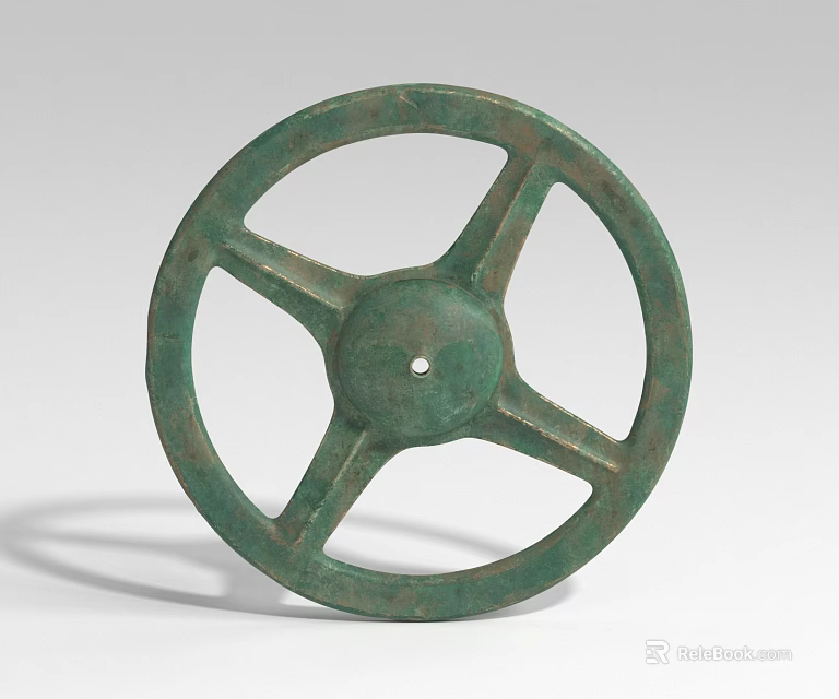 Green Bronze Landscape Sculpture With Circular Three Spoke Design And Central Hole 3d model 