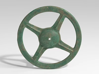 Green Bronze Landscape Sculpture With Circular Three Spoke Design And Central Hole 3d model