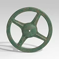 Green Bronze Landscape Sculpture With Circular Three Spoke Design And Central Hole