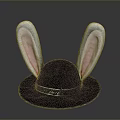 Cute Black Hat With Soft White Rabbit Ears And Pink Inner Lining