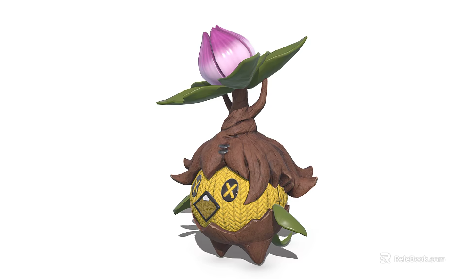 Plant Themed Creature Character Featuring Pink Lotus Flower Green Leaves Brown Body And Yellow Texture 3d model 