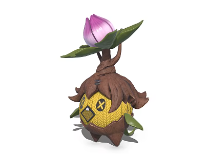 Plant Themed Creature Character Featuring Pink Lotus Flower Green Leaves Brown Body And Yellow Texture 3d model
