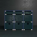 Dark Blue Modern Minimalist Console Side Cabinet With Storage Shelves And Wooden Legs
