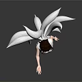 Game and Movie Character Fairy with Long Brown Hair White Dress Blue Petal Wings Barefoot