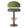 Green Velvet Bar Stool With Armrests And Modern Metal Wooden Base