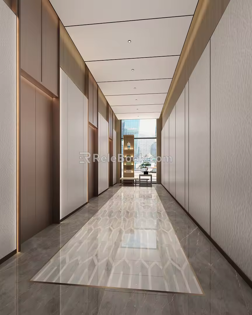Elevator hall of the first floor of modern elevator hall 3d model