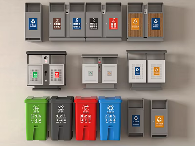 Public Facility Colorful Recycling Bins For Various Waste Sorting Categories With Labels 3d model