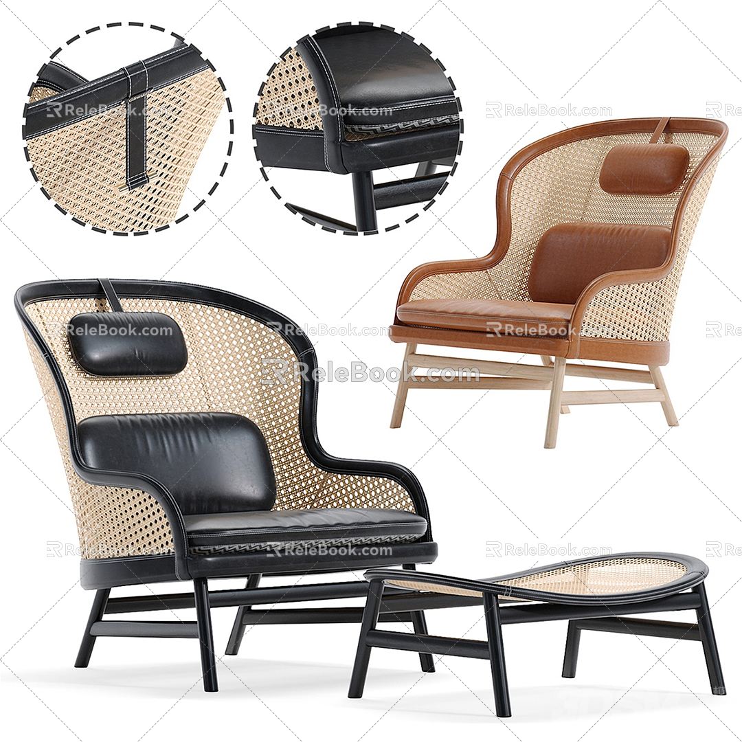 Modern Leisure Chair Mesh Woven Rattan Chair Recliner Ottoman 3d model