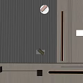Modern Luxury Background Wall with Black Vertical Stripes Beige Panels Wall Lamps and Decorative Objects