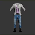 Stylish Outfit Combination Featuring Gray Blazer Pink Top Blue Jeans And Gray Boots