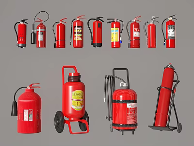 Red Fire Extinguishers And Safety Equipment For Home Office Use 3d model