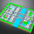 Modern Urban Community Layout With Green Spaces Water Channels Roads And Wind Turbines