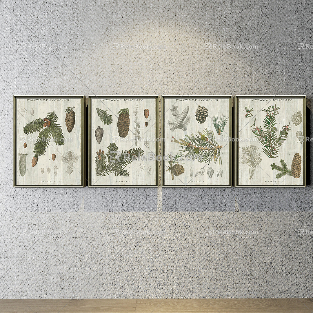 American Style Plant Painting Green Living Room Plant Flower Leaf Decorative Painting 3d model