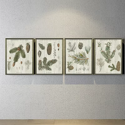 Framed Plant Paintings with Pine Cones Pine Needles and Leaves as Wall Art Set 3d model