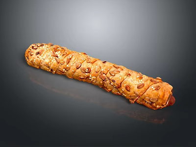 Freshly Baked Crusty Golden Brown Bread Stick Topped With Seeds And Nuts 3d model