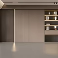 Elegant Modern Minimalist Wooden Background Wall With LED Light Strips And Bookshelf
